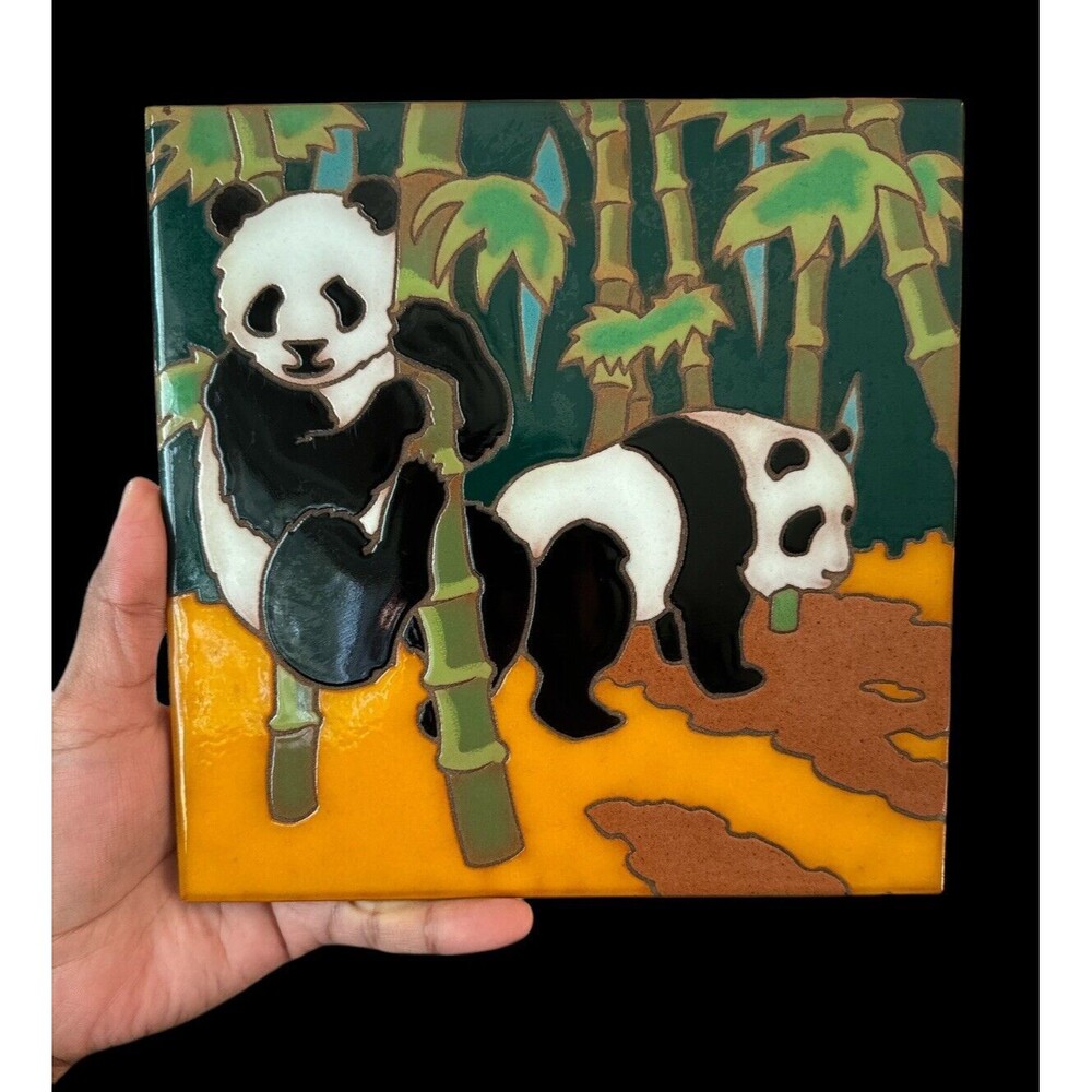 1984 Arius Santa Fe Art Tile PANDAS  #4503 8”x8” Italy Tile Trivet RARE